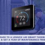 image of the smart thermostat Lennox L40 and the current promo that is running