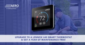image of the smart thermostat Lennox L40 and the current promo that is running