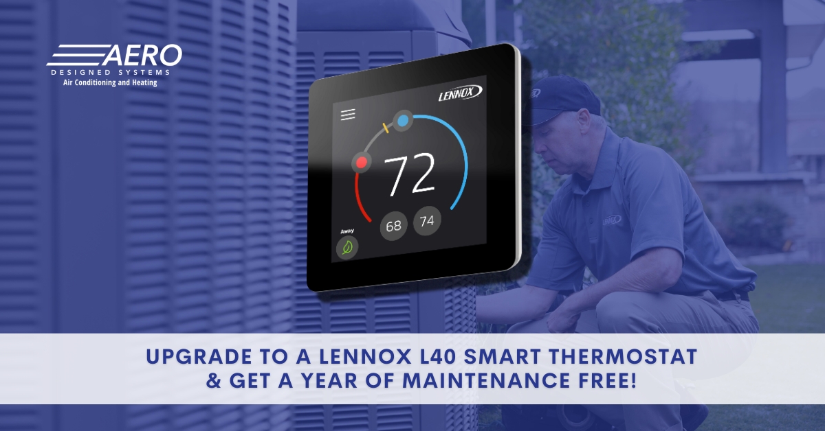 image of the smart thermostat Lennox L40 and the current promo that is running