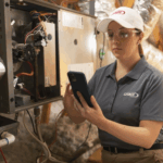 ac tech in attic for austin blown in insulation