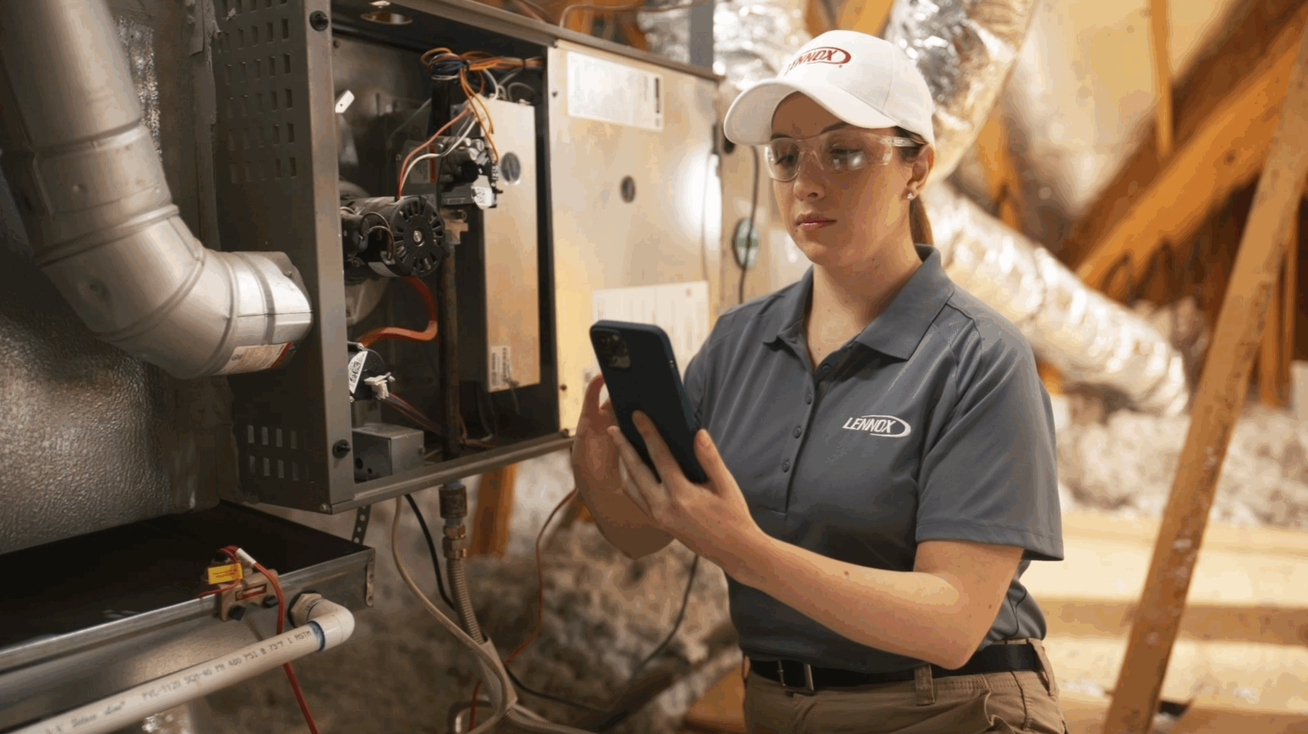 ac tech in attic for austin blown in insulation